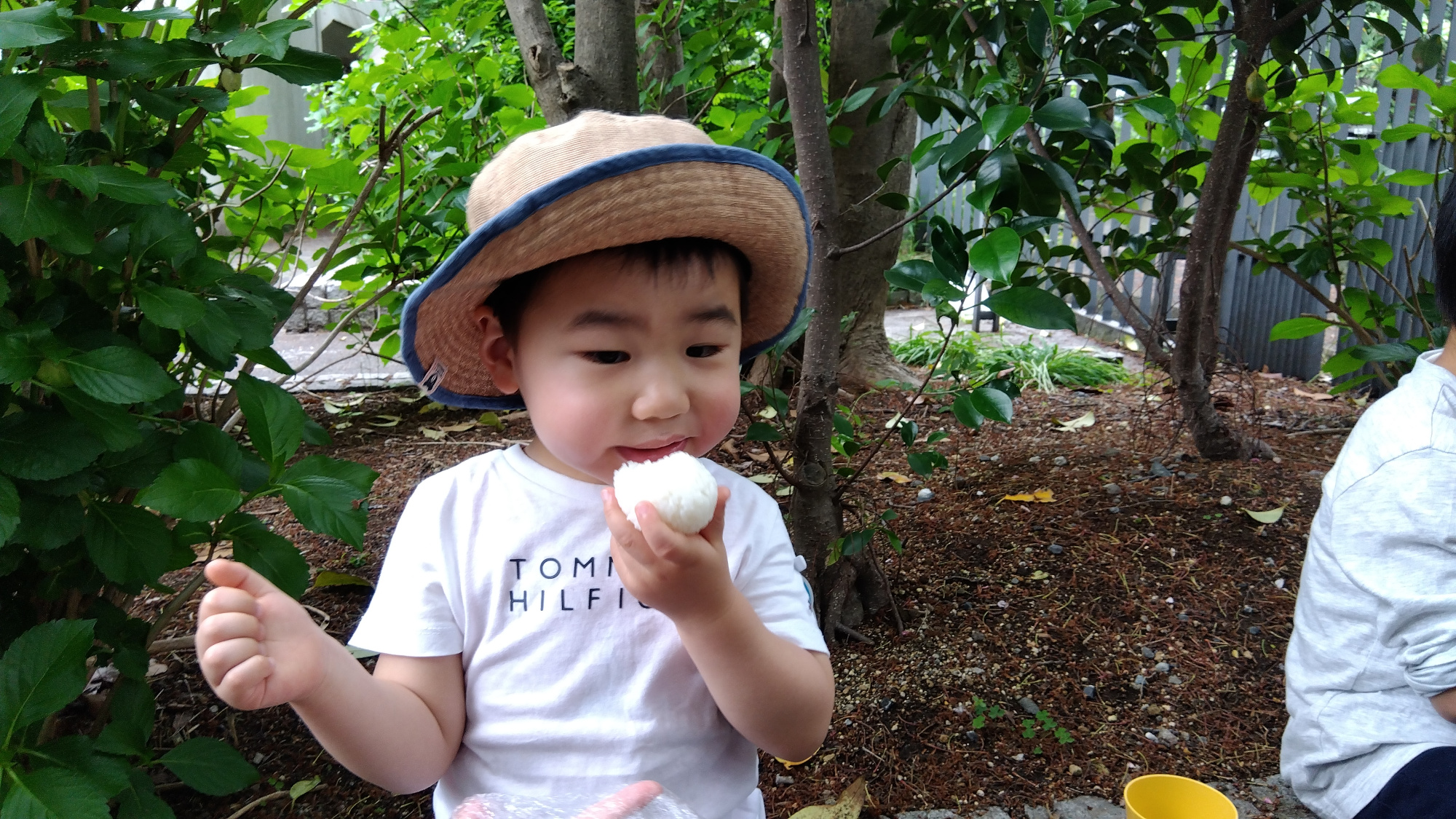 おにぎりを食べる子どもの様子