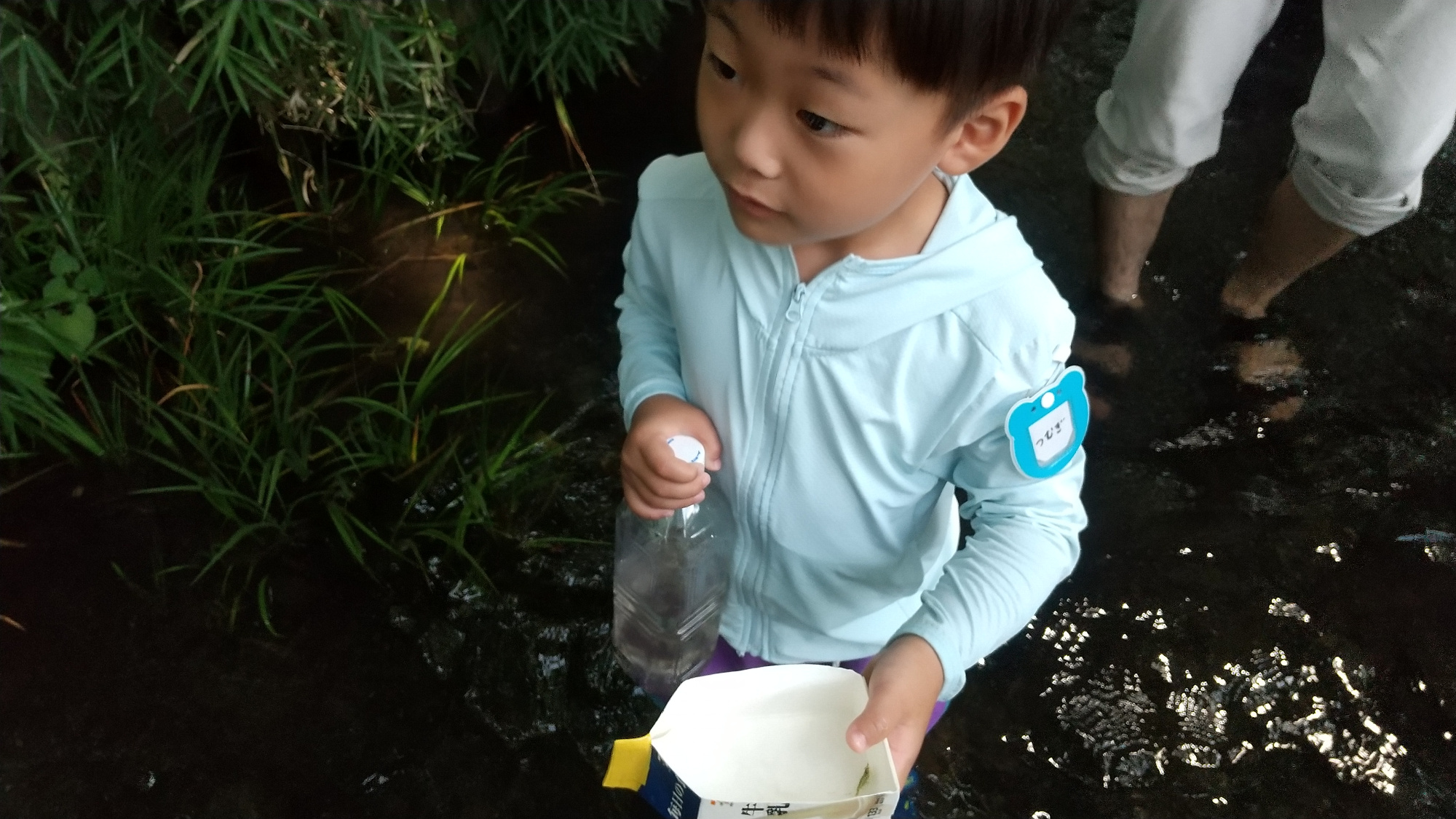 川べりを歩く子どもの様子