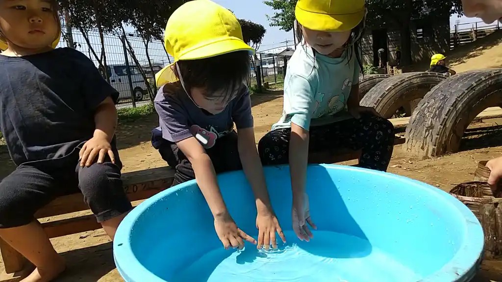 水に触れる子どもの様子