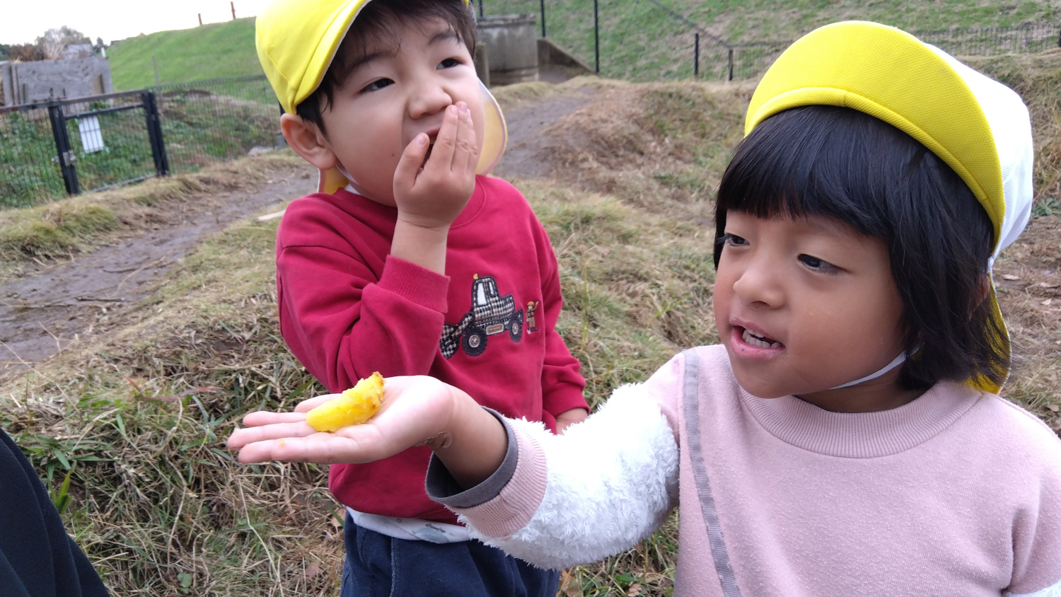 焼き芋を頬張る子どもたち